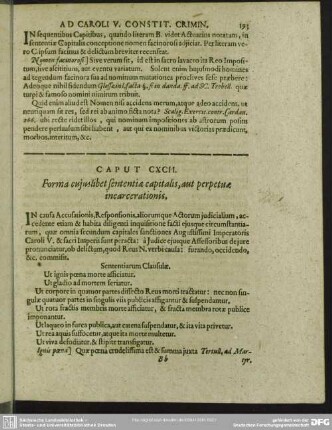 Caput CXCII. Forma cuius libet sententia capitalis, aut perpetuae incarcerationis