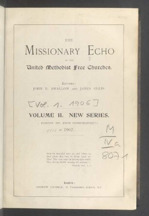N.S. 1.1906: The missionary echo of the United Methodist Free Churches