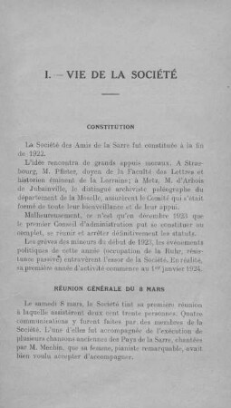 I. Vie de la société