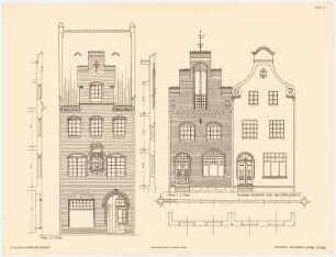 Fassaden, Lübeck: 3 Aufrisse, 2 Vertikalschnitte, Horizontalschnitt