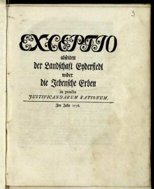 Exceptio abseiten der Landschaft Eyderstedt wider die Jebensche Erben in puncto Justificandarum Rationum.