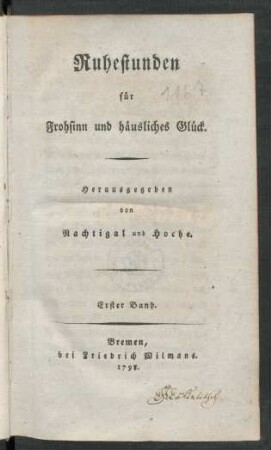 1. Band: Ruhestunden für Frohsinn und häusliches Glück