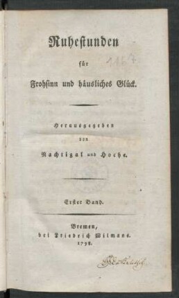 1. Band: Ruhestunden für Frohsinn und häusliches Glück