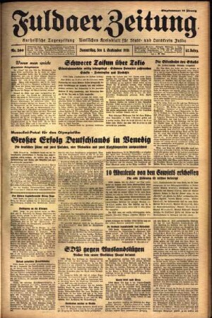 Ausgabe vom Donnerstag, den 01. September 1938.