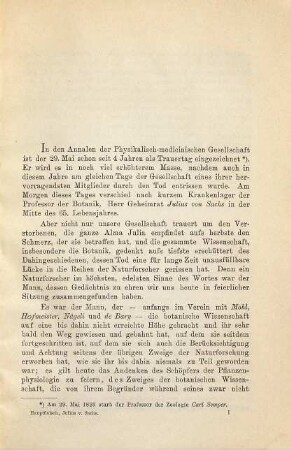 Professor Julius von Sachs : Gedächtnisrede, gehalten in der Physikal.-med. Gesellschaft zu Würzburg