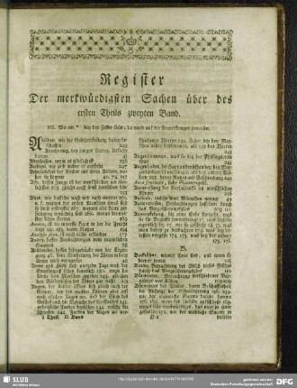 Register Der merkwürdigsten Sachen über des ersten Theils zweyten Band