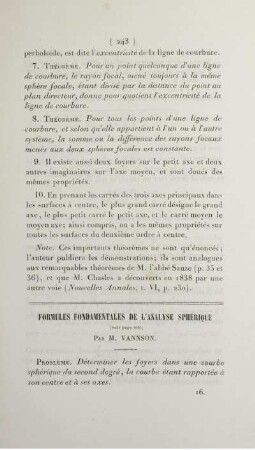Formules fondamentales de l'analyse sphérique.