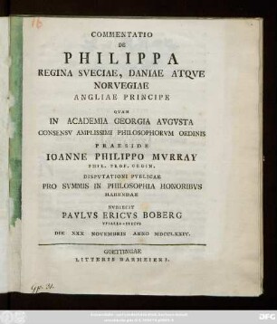 Commentatio De Philippa Regina Sveciae, Daniae Atqve Norvegiae Angliae Principe