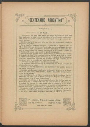 "Centenario Argentino" - Prefacio