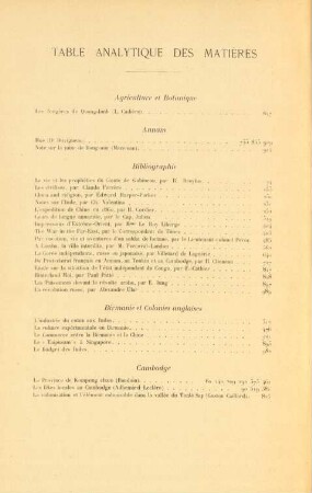 Table analytique des matières