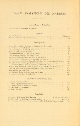 Table analytique des matières