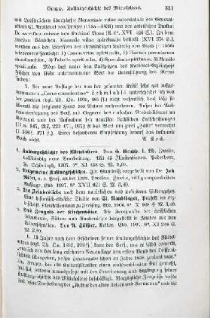 311-313 [Rezension] Grupp, Georg, Kulturgeschichte des Mittelalters, 1. Band