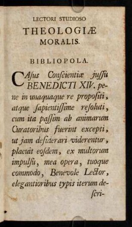 Lectori Studioso Theologiae Moralis