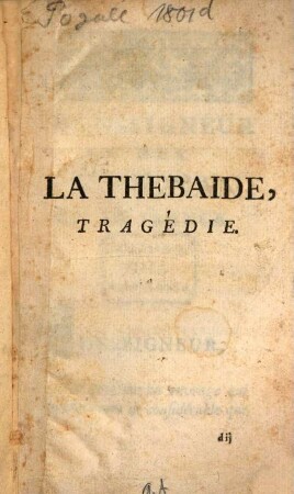 La Thebaide : Tragedie