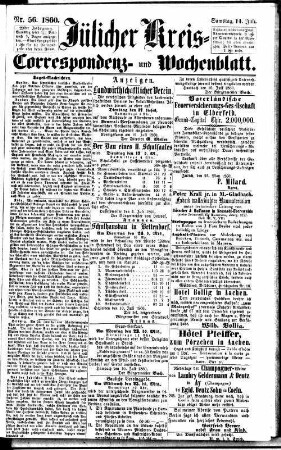 Jülicher Kreis-, Correspondenz- und Wochenblatt. 1852-1866