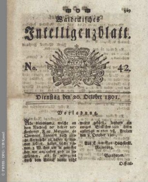 No. 42, Dienstag den 20. October 1801