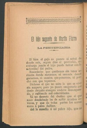 El hijo segundo de Martín Fierro : La penitenciaria