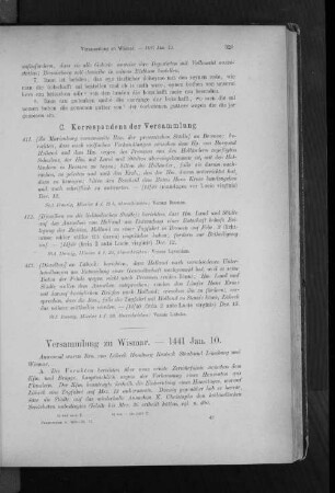 Versammlung zu Wismar. - 1441 Jan. 10.