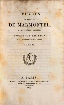 Oeuvres complètes de Marmontel, 9. Théatre, P. 1, Tragédies