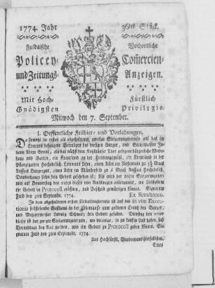36tes Stück., Ausgabe vom 07. September 1774
