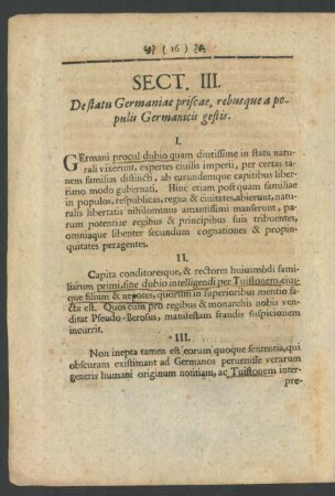 Sect. III. De statu Germaniae priscae, rebusque a populis Germanicis gestis