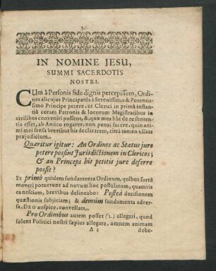 In Nomine Jesu, Summi Sacerdotis Nostri.