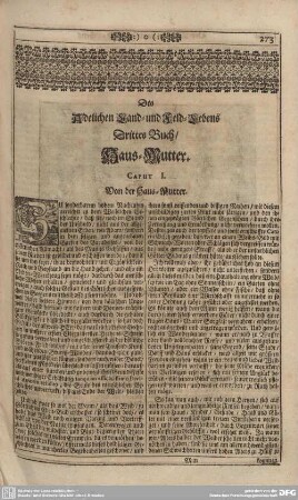 Deß Adelichen Land- und Feld-Lebens Drittes Buch/ Haus-Mutter.