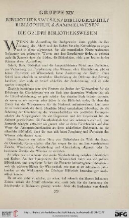 Gruppe XIV Bibliothekswesen / Bibliographie / Bibliophile & Sammelwesen