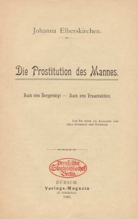 Die Prostitution des Mannes : auch eine Bergpredigt - auch eine Frauenlektüre