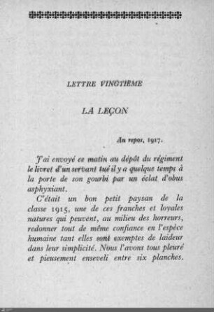 Lettre vingtième: La lecon
