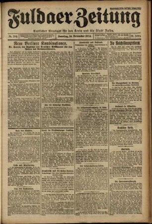 Erste Ausgabe vom Sonntag, den 14. Dezember 1924.