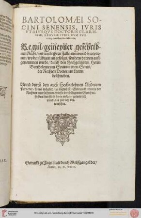 Andreas Perneder, Regul gemeyner geschribner Recht (Titelblatt)