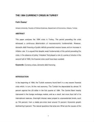 The 1994 Currency Crisis in Turkey