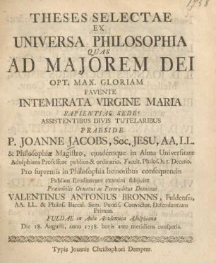 Theses selectae ex universa philosophia