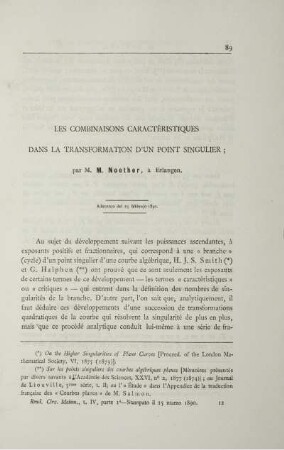 Les combinaisons caractéristiques dans la transformation d´un point singulier.