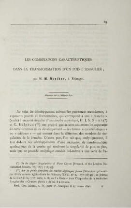 Les combinaisons caractéristiques dans la transformation d´un point singulier.