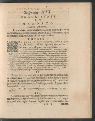 Disputatio XIX. De Societate Et Mandato. Ratio Ordinis.