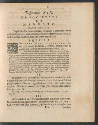 Disputatio XIX. De Societate Et Mandato. Ratio Ordinis.