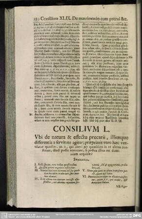 Consilium L. Ubi de natura & effectu precarii, illiusque differentia a servitute agitur; [...]?