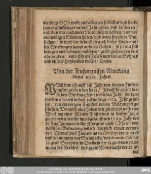 Von der Finsternussen Wirckung dieses 1600. Jahrs.