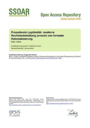Prozedurale Legitimität: moderne Rechtsentwicklung jenseits von formaler Rationalisierung