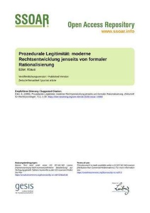 Prozedurale Legitimität: moderne Rechtsentwicklung jenseits von formaler Rationalisierung