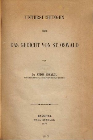 Untersuchungen über das Gedicht von St. Oswald