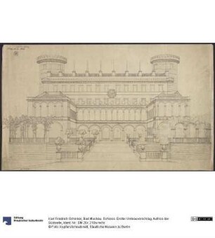 Bad Muskau. Schloss. Erster Umbauvorschlag. Aufriss der Südseite