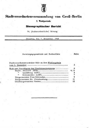 Nr. 94, 7. Dezember 1948, Außerordentliche Sitzung