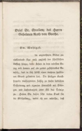 Brief Sr. Excellenz des Herrn Geheimen Rath von Goethe.