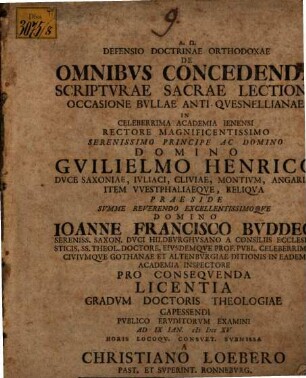 Defensio Doctrinae Orthodoxae De Omnibvs Concedenda Scriptvrae Sacrae Lectione Occasione Bvllae Anti-Qvesnellianae