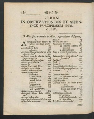 Rerum in Oberservationibus et Appendice praecipuarum indiculus