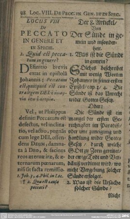 Locus VIII. De Peccato In Genere Et In Specie