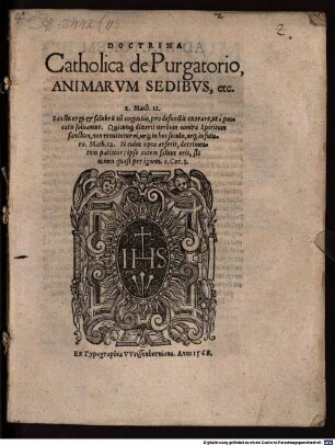 Doctrina Catholica de Purgatorio, Animarvm Sedibvs, etc.